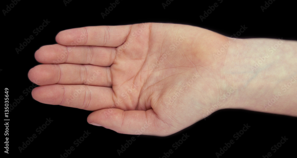 woman empty open hand isolated on black woman empty open hand isolated on black