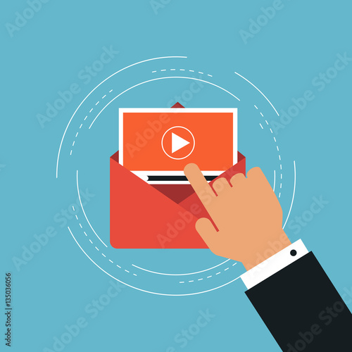 Video marketing and promotion flat vector illustration design. Online promotion, digital marketing, advertising, video tutorials, online training and courses. Design for web banners and apps