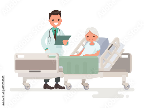 Doctor's visit to the ward of patient  elderly woman lying in a