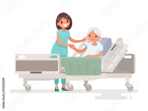 Hospitalization of the patient. A nurse taking care of a sick el