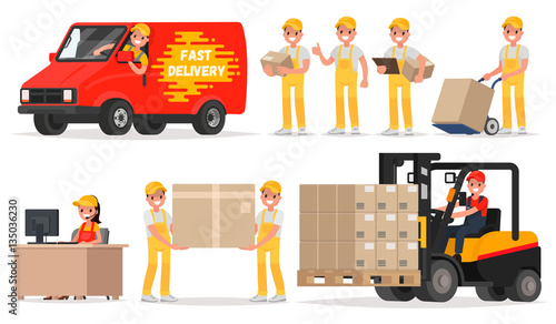 Set of service delivery. Staff: operator, driver, courier, loade