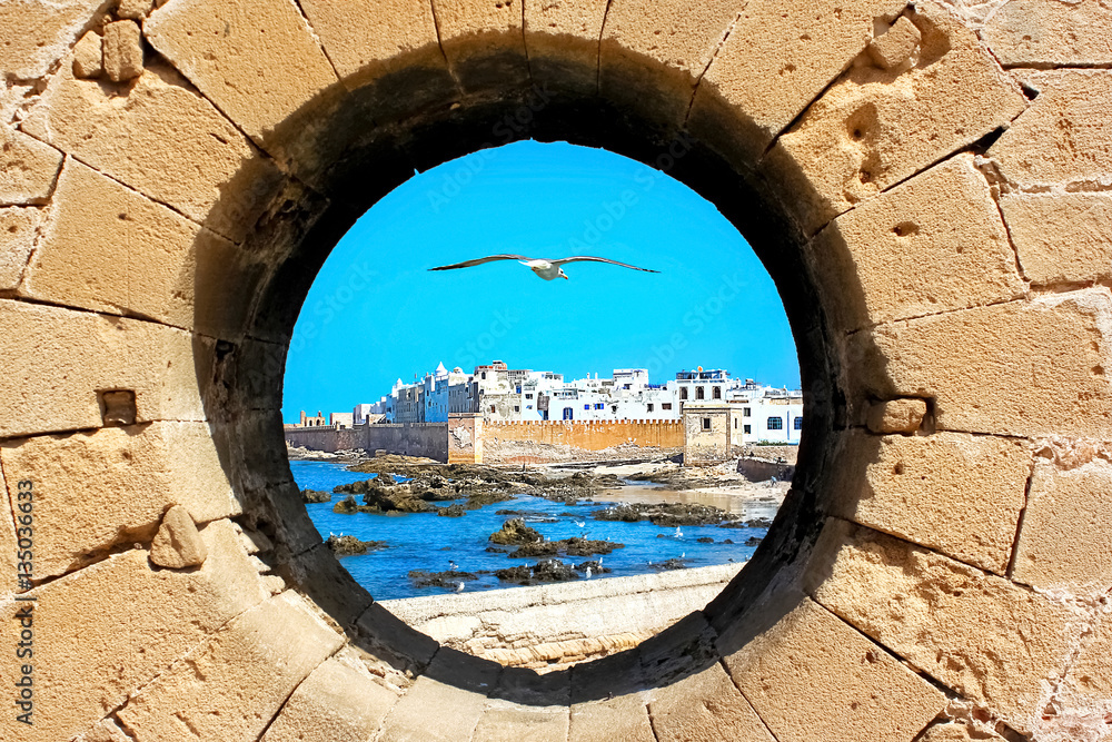 View of the old city through the fortress wall. Essaouira. Morocco.