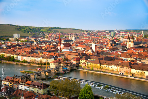 Historic city of Wurzburg with bridge Alte Mainbrucke, Germany photo