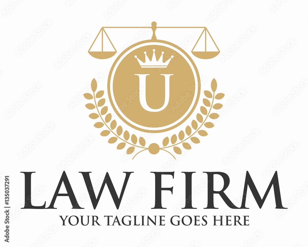 Fototapeta premium INITIAL U LAW FIRM WITH CROWN AND CREST LOGO TEMPLATE