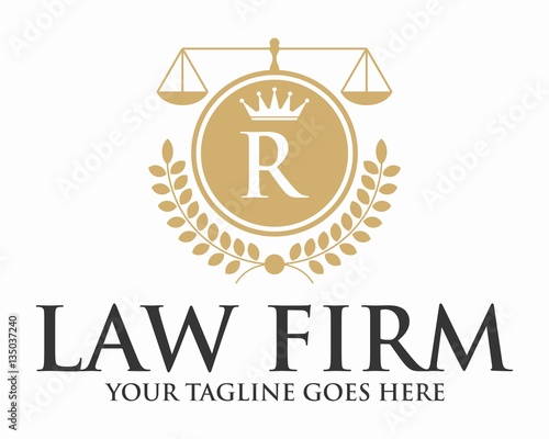 INITIAL R LAW FIRM WITH CROWN AND CREST LOGO TEMPLATE photo