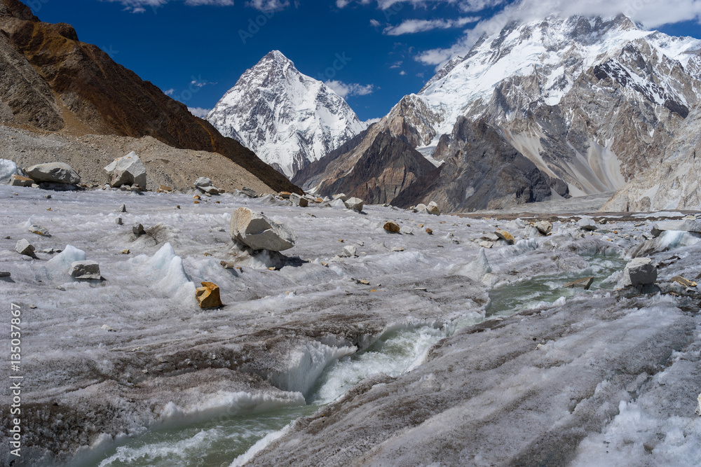 Fototapeta premium Small canal in front of K2 mountain, Pakistan