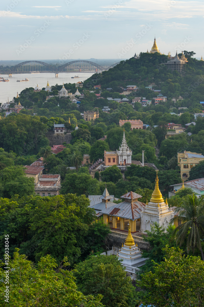 Top view of Sagaing old city, Mandalay region, Myanmar