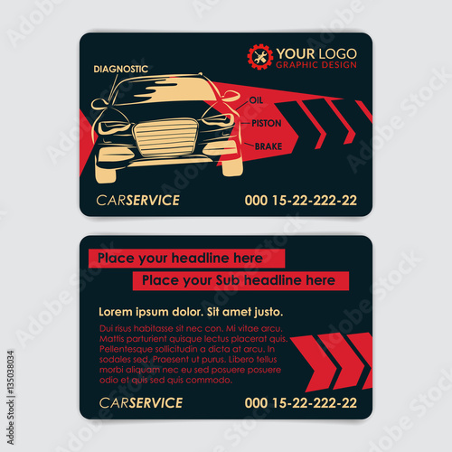 Auto repair business card template. Create your own business cards. Mockup Vector illustration.