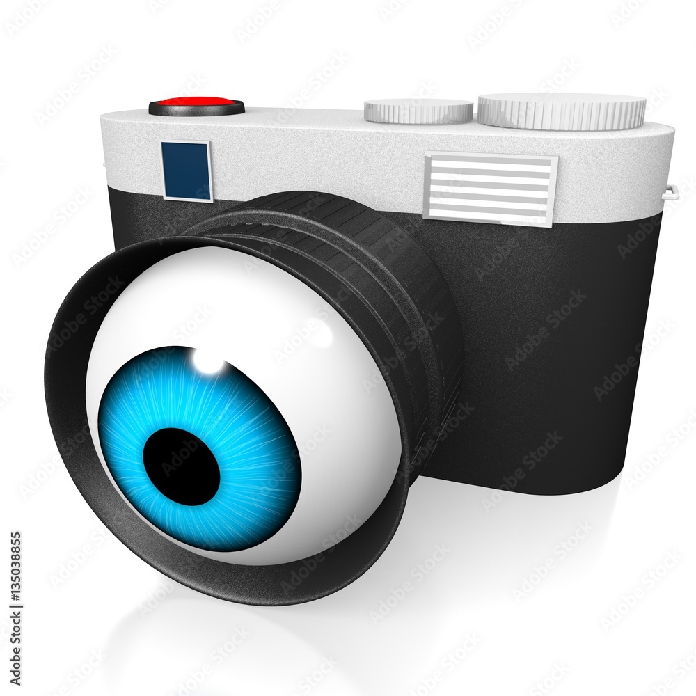 3D cartoon camera with an eye. Stock Illustration | Adobe Stock