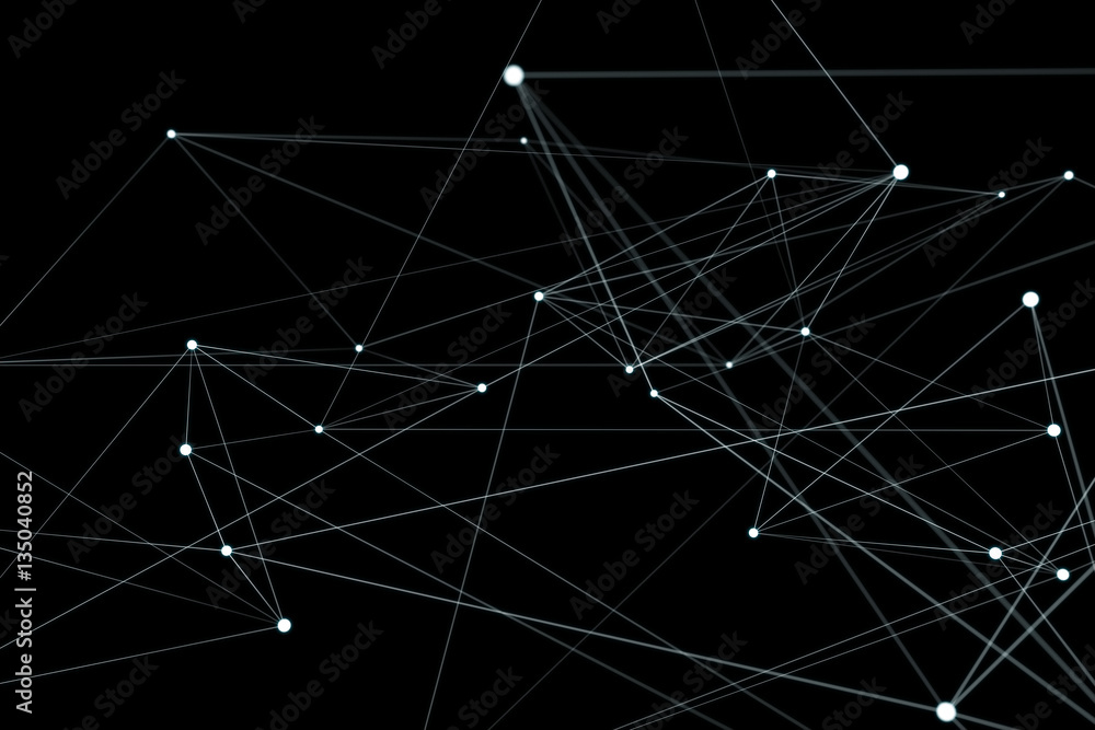 Floating white and blue glowing dot network 3D rendering Floating white and blue glowing dot network 3D rendering