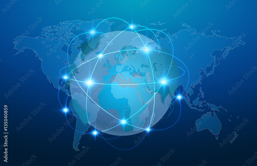 Blue global network on planet earth 3D rendering Blue global network on planet earth 3D rendering