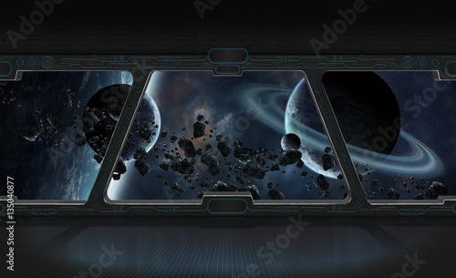 Fototapeta Naklejka Na Ścianę i Meble -  View of outer space from the window of a space station 3D render