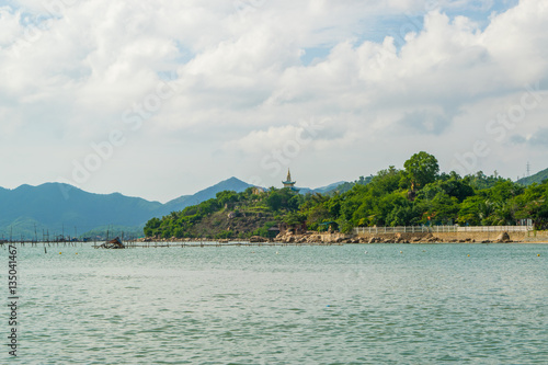 Sea landscape with pearl farm near island shore - the South China sea - Vietnam, Nha Trang bay