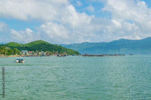 Obraz na płótnie Sea landscape with boats near island shore - the South China sea - Vietnam, Nha Trang bay w salonie