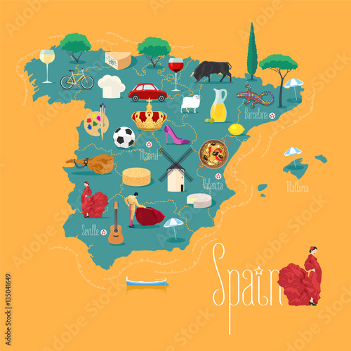 Map of Spain vector illustration, design