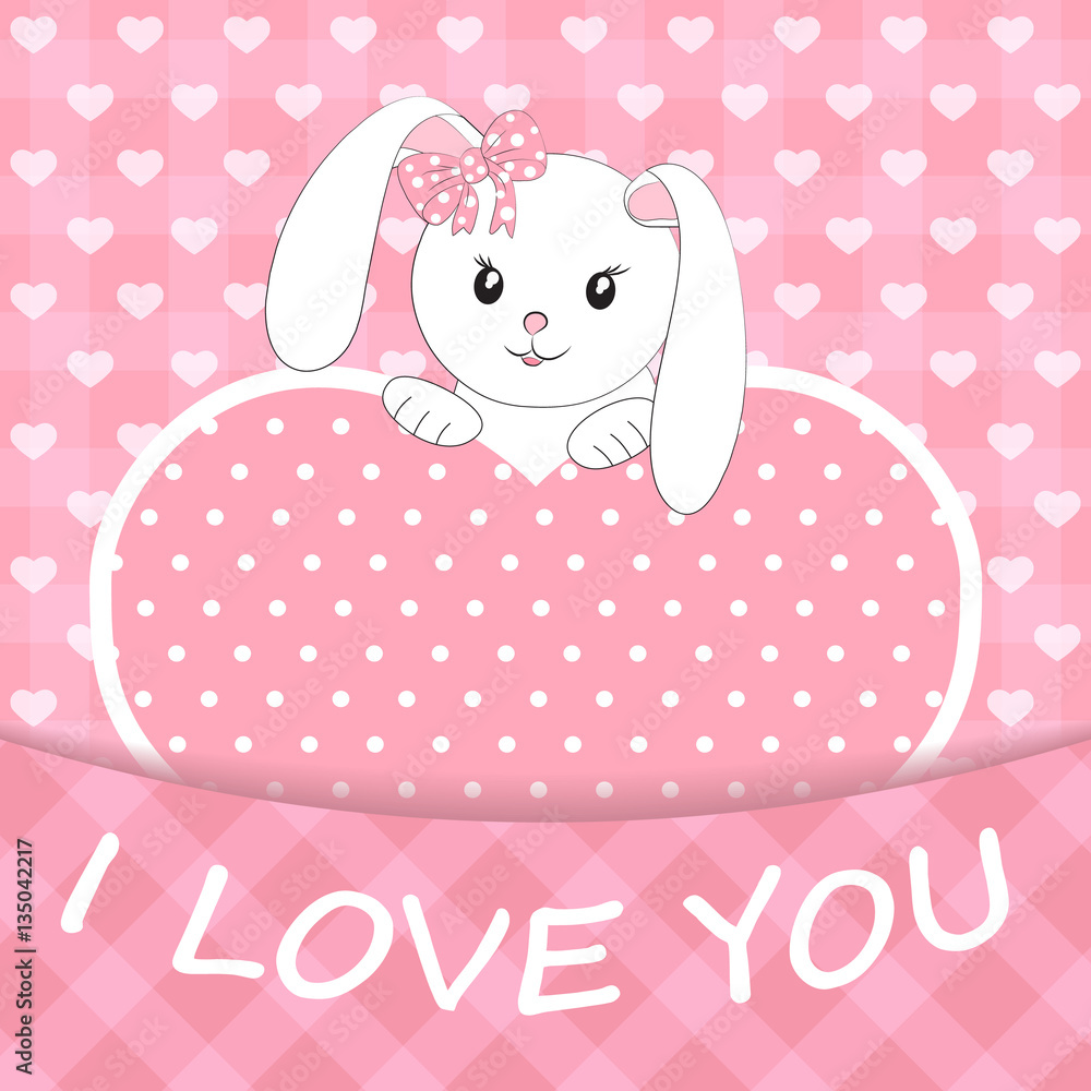 Happy  Valentine's Day greeting card with bunny and heart