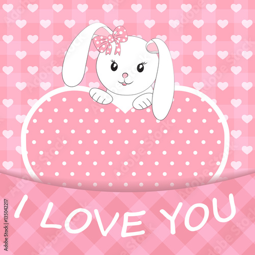 Happy  Valentine's Day greeting card with bunny and heart