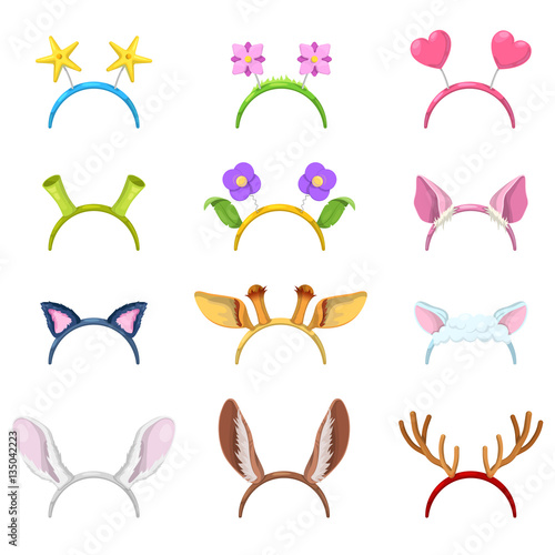 Animals Mask Collection with Isolated Ears of Pig, Cat and Rabbit. Vector illustration