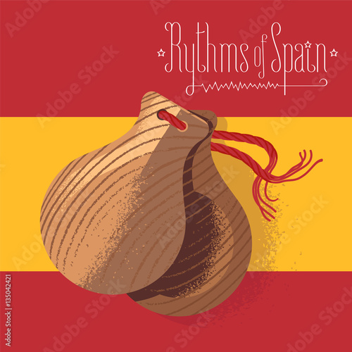 Spanish castanets vector illustration, design element on background of Spanish flag photo