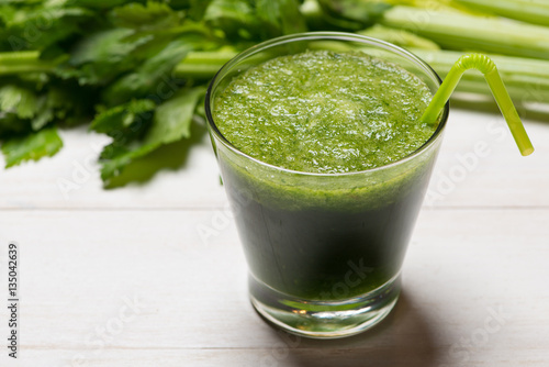 Detox concept. Glass jar of fresh drink green smoothie, spinach