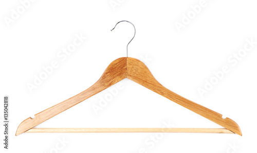 Single white wooden hanger isolated