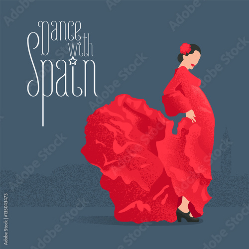 Fototapeta Flamenco dancer in red dress in visit Spain concept vector illustration