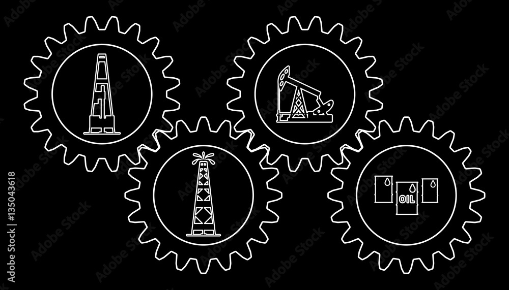 Set gear with silhouettes of the oil industry.