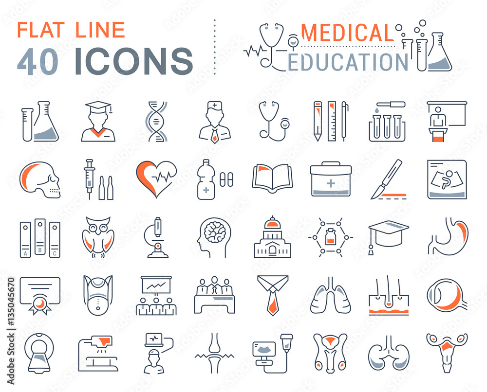 Set Vector Flat Line Icons Medical Education Set Vector Flat Line Icons Medical Education