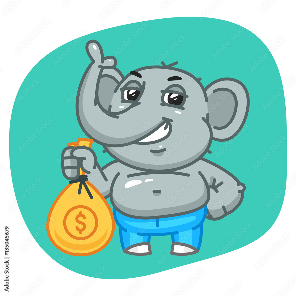 Elephant in Jeans Pants Holding Bag of Money Elephant in Jeans Pants Holding Bag of Money