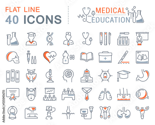 Set Vector Flat Line Icons Medical Education