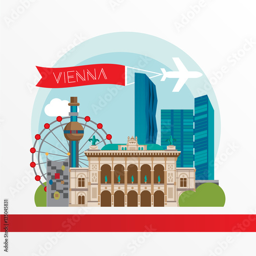 Vienna detailed silhouette. Trendy stylish colorful landmarks.
