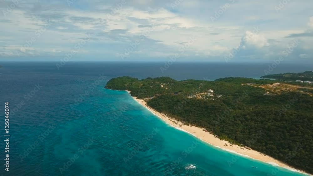 Aerial view of beautiful tropical island with white sand beach, and tourists. Puka shell beach. Tropical lagoon with turquoise water and white sand. Beautiful sea, beach, resort. Beautiful tropical Aerial view of beautiful tropical island with white sand beach, and tourists. Puka shell beach. Tropical lagoon with turquoise water and white sand. Beautiful sea, beach, resort. Beautiful tropical