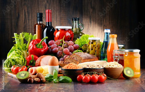 Composition with variety of organic food products photo