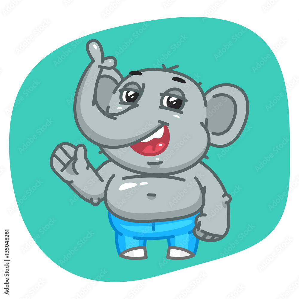 Fototapeta premium Elephant in Jeans Pants Waving Paw