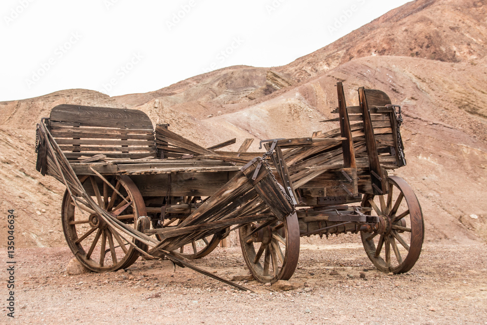 Old wooden broken wagon in calico ghost town