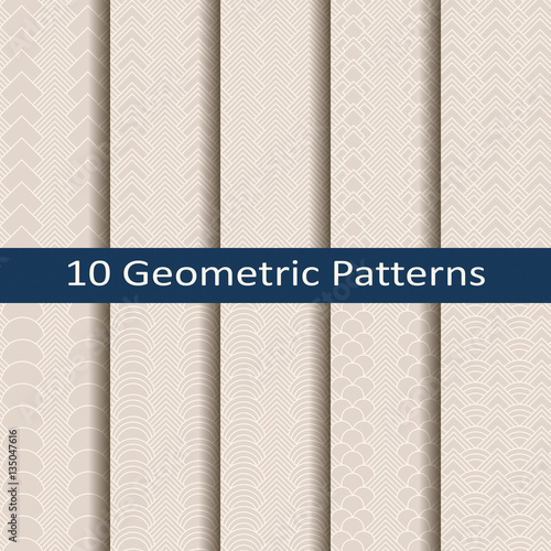 set of ten seamless vector geometric pale cream patterns