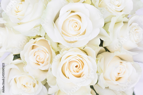 Perfect bouquet of creme luxurious roses for wedding  birthday or Valentine s day. Top view