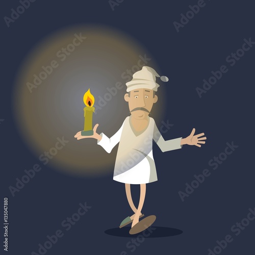person night in pajamas with a candle. vector illustration