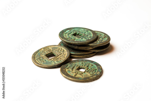 Wallpaper Mural Ancient bronze coins of China on white Torontodigital.ca