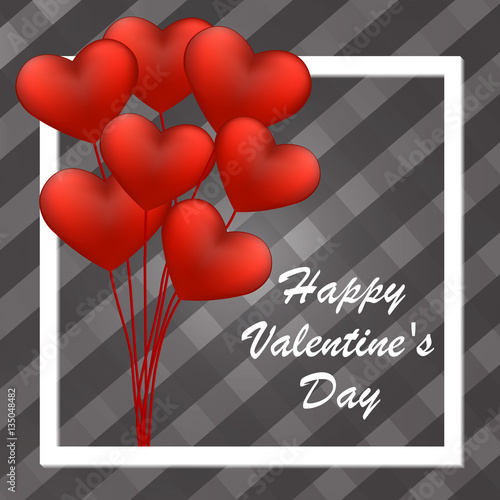 Happy Valentine's Day card with red balloons in the shape of heart