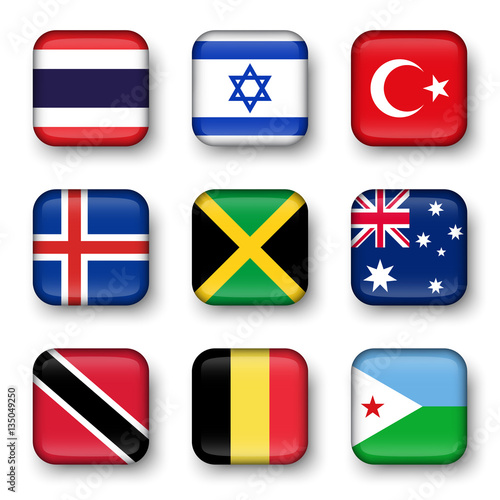 Set of world flags quadrangular badges ( Thailand . Israel . Turkey . Iceland . Jamaica . Australia . Trinidad and tobago . Belgium . Djibouti ) Free Download Set of world flags quadrangular badges ( Thailand . Israel . Turkey . Iceland . Jamaica . Australia . Trinidad and tobago . Belgium . Djibouti ) - GFXLoad