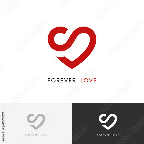 Forever love logo - red heart and infinity symbol. Valentine and relationship vector icon.