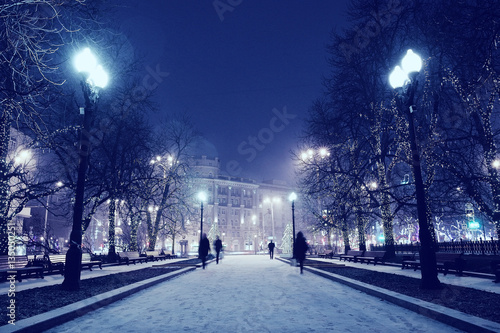 Night winter landscape in amazing city