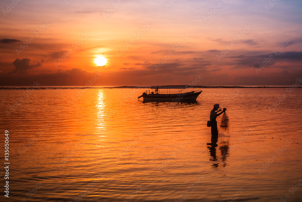 Sanur beach at Bali, Indonesia during sunrise