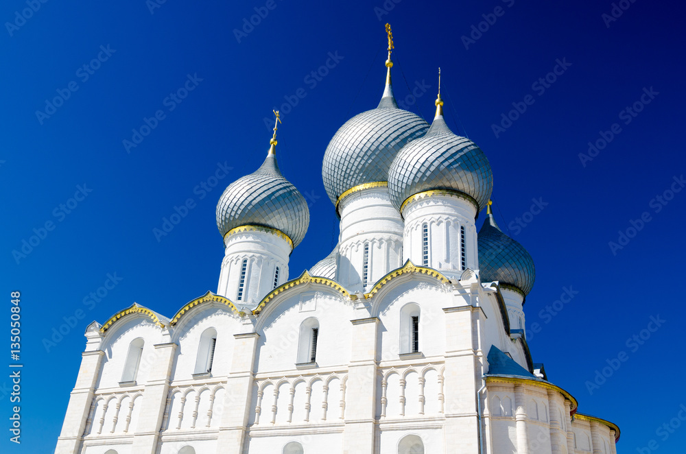 Rostov Kremlin. The Domes of the Assumption Cathedral. Rostov, Yaroslavl oblast, Russia