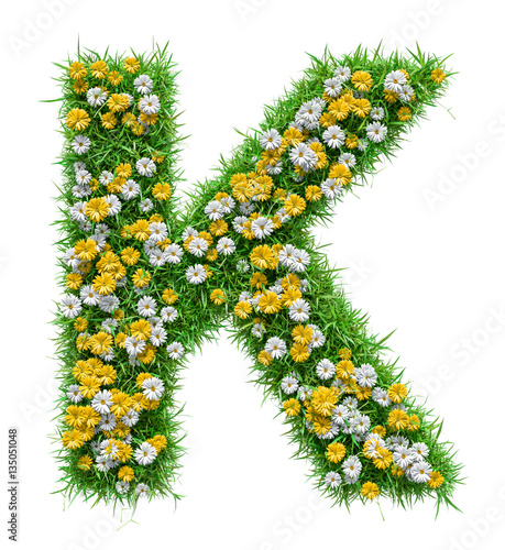 Letter K Of Green Grass And Flowers