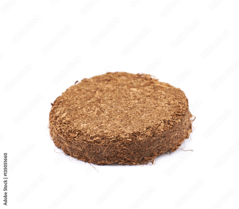 Compressed compost tablet isolated Compressed compost tablet isolated