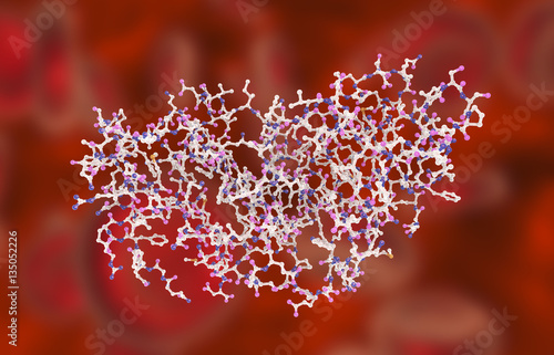 Molecular model of interferon-gamma 3D illustration. IFN-gamma is a protein produced by leukocytes and involved in innate immune responce against viral infections photo