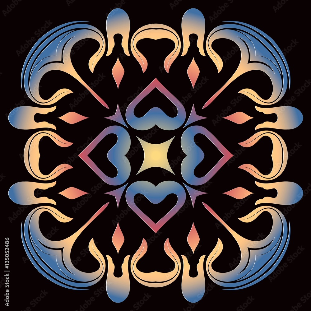 Abstract symmetrical ethnic color pattern of the elements geometric figures Abstract symmetrical ethnic color pattern of the elements geometric figures
