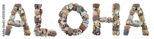 ALOHA word with beach stones